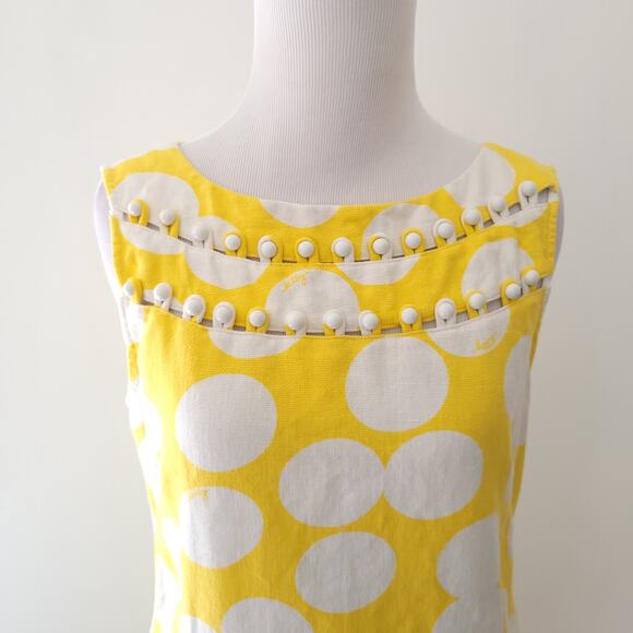 Lilly Pulitzer Linen Shift Dress Yellow Polka Dot Mod Buttons Sleeveless 4 - Picture 5 of 13
